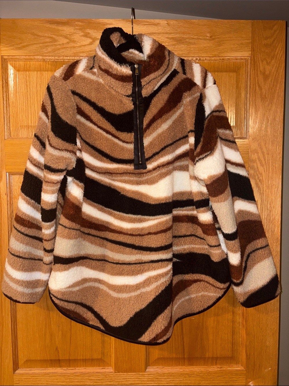 Womens Plush Half-Zip Jacket - Brown Multi